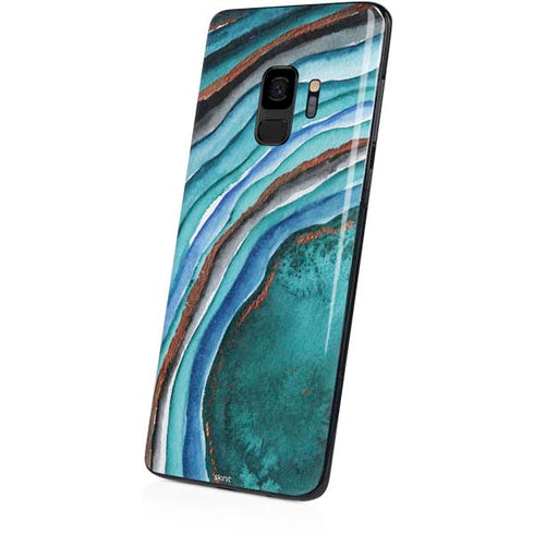 Turquoise Watercolor Geode Galaxy S9 Skin